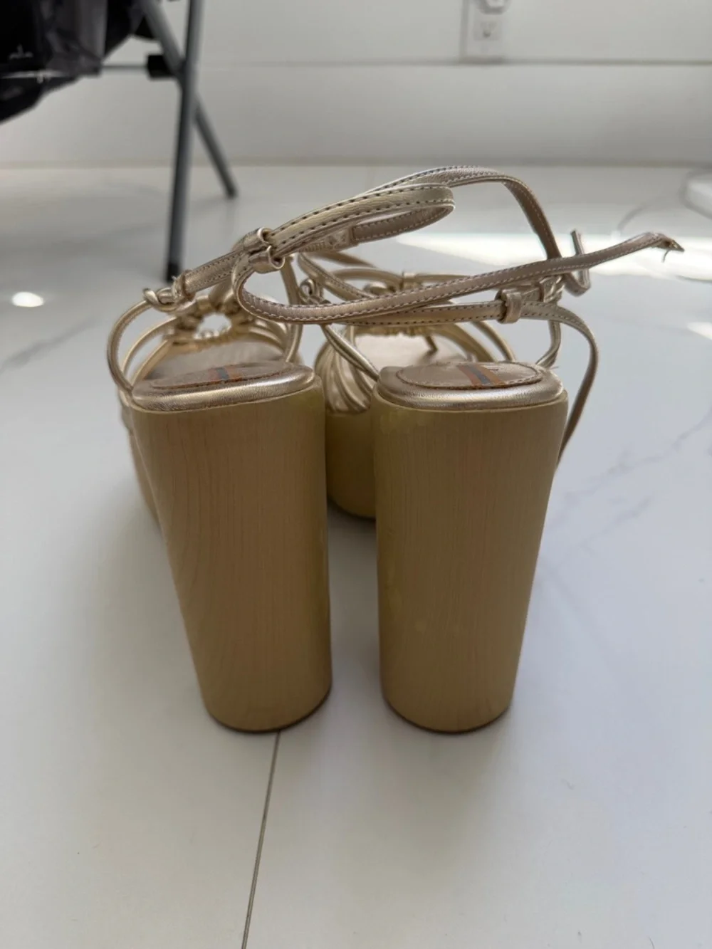 Sam Edelman Gold Strappy Platform Heels for Women - Picture 6 of 7